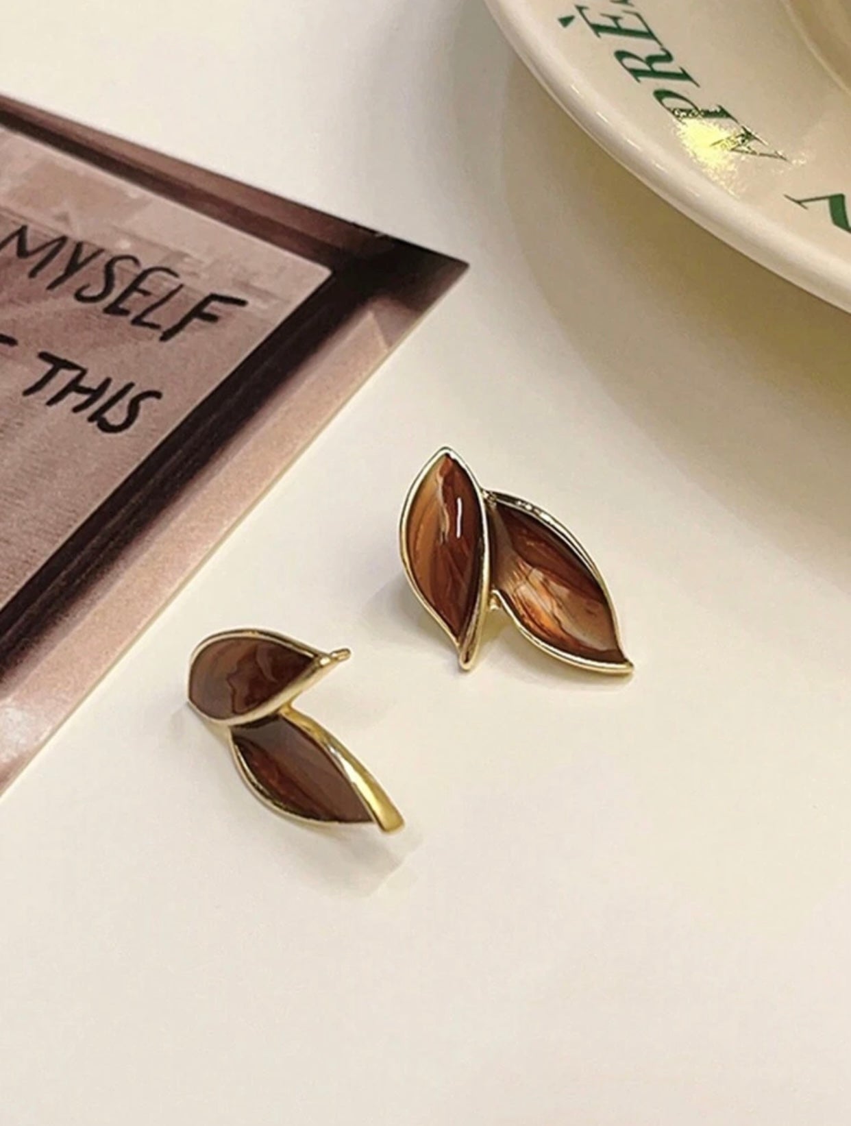Elegant Leaf Enamel Earrings