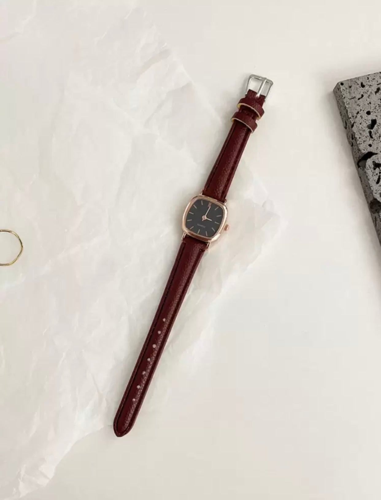 Classic Square Dial Leather Watch