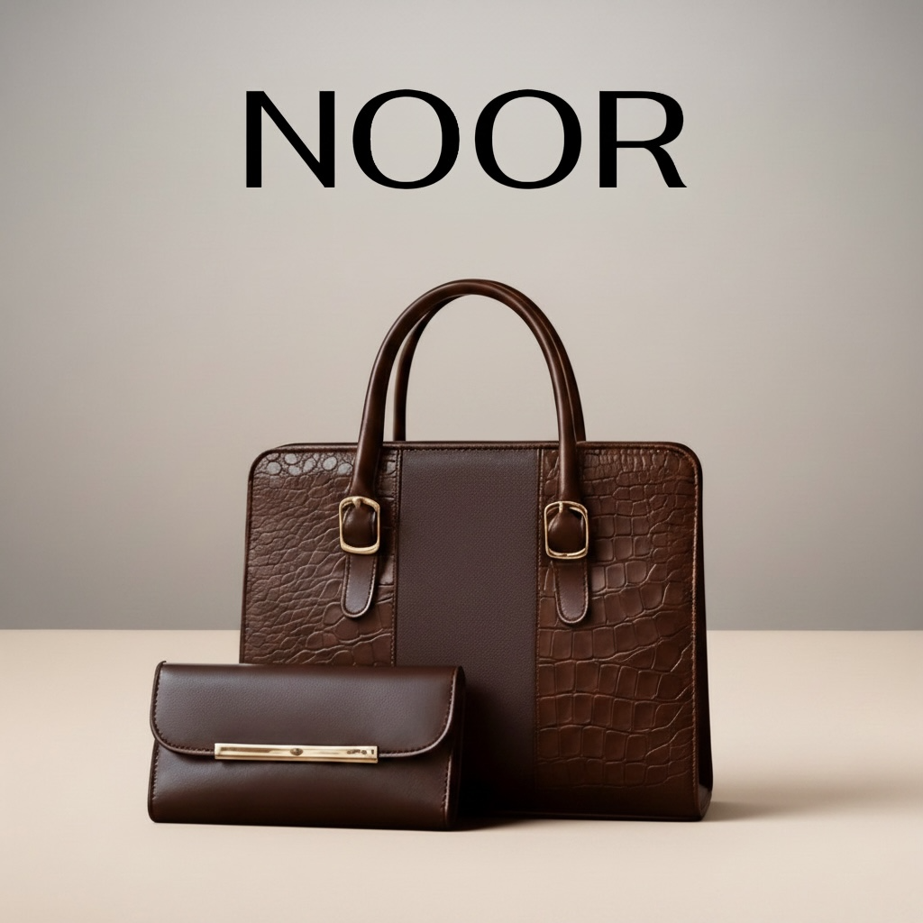Noor Royal Brown Croc Tote Bag with Matching Wallet
