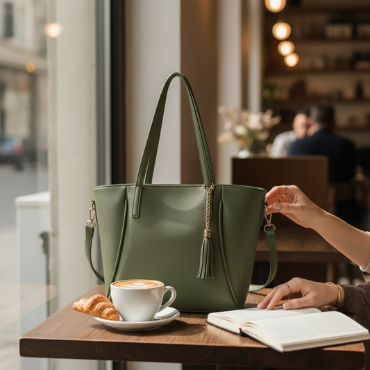 Noor Luxe Green Tote Bag | Elegant Women’s Everyday Handbag