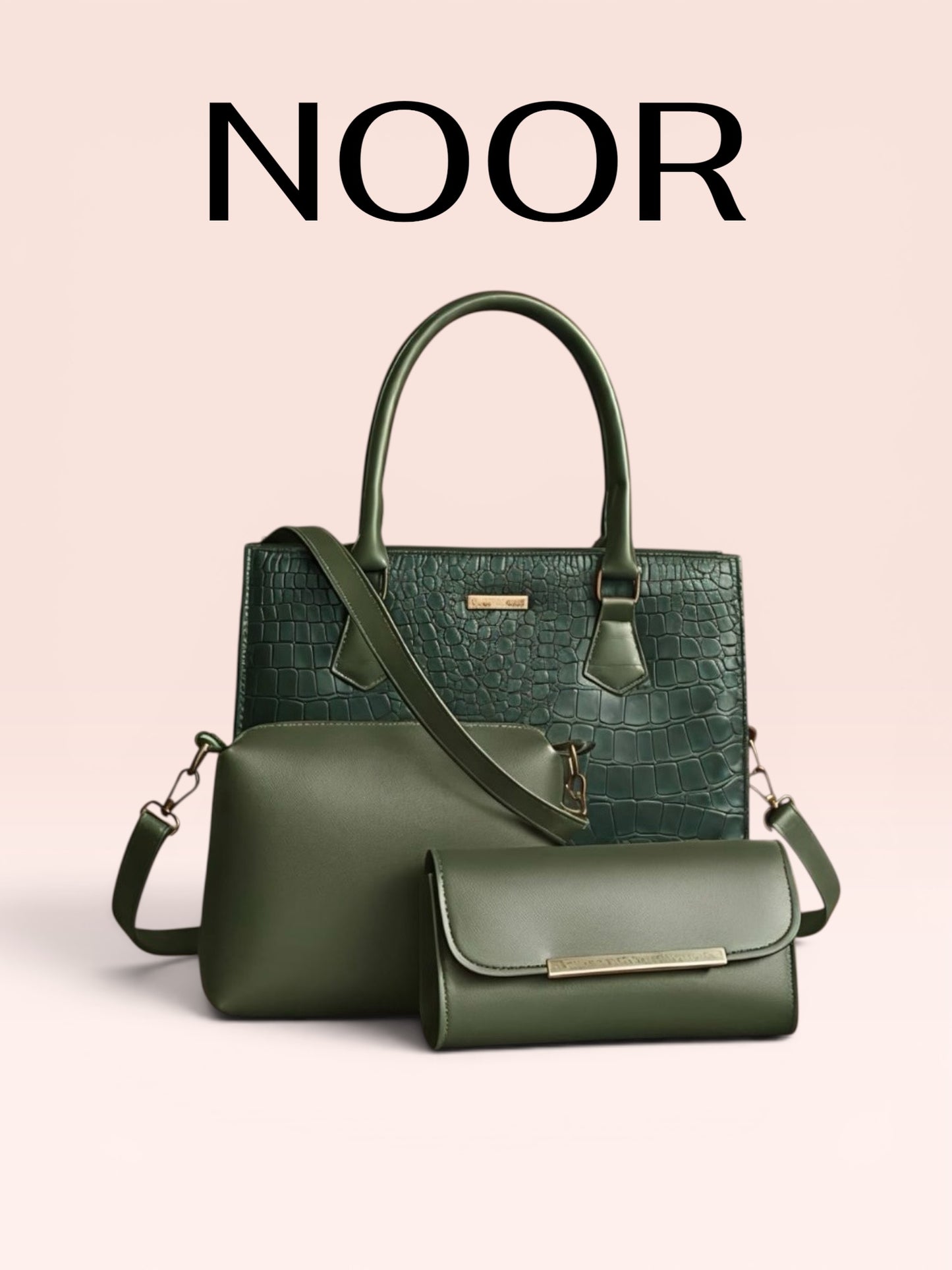 Noor Royal Green Luxury Handbag Set – 3 Piece Collection