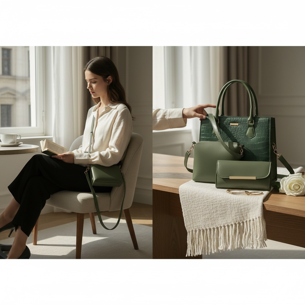 Noor Royal Green Luxury Handbag Set – 3 Piece Collection