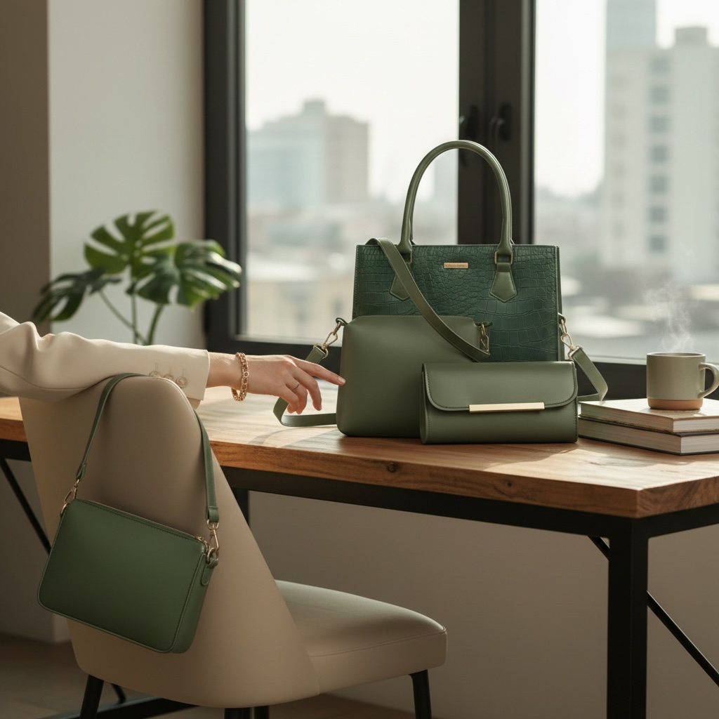 Noor Royal Green Luxury Handbag Set – 3 Piece Collection