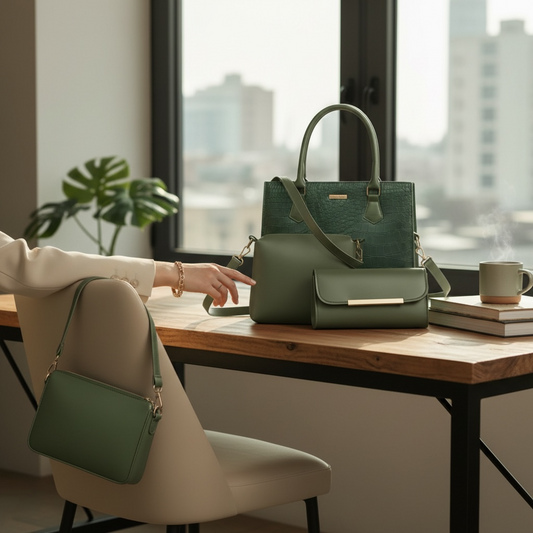 Noor Royal Green Luxury Handbag Set – 3 Piece Collection