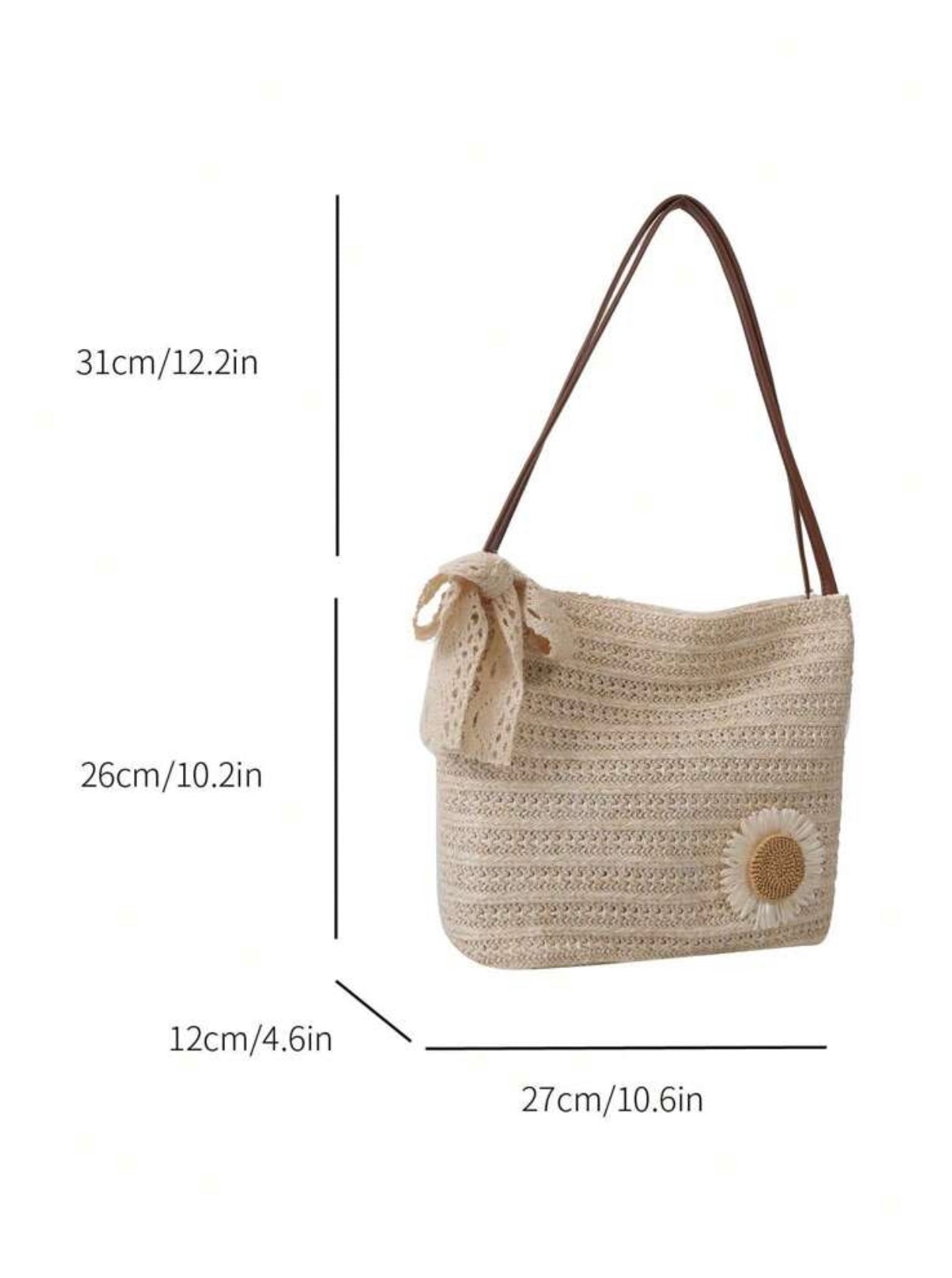Noor™ Sunflower Woven Beach Tote Bag – Premium Korean Style Summer Shoulder Handbag for Women