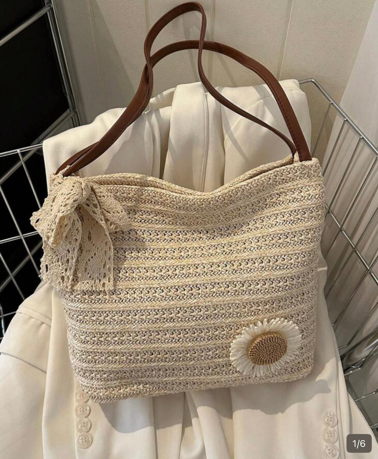 Noor™ Sunflower Woven Beach Tote Bag – Premium Korean Style Summer Shoulder Handbag for Women