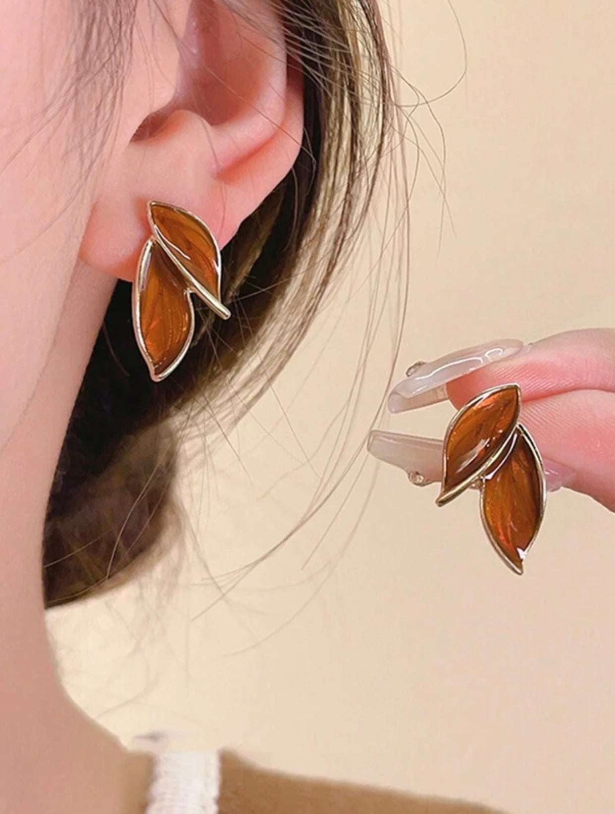 Elegant Leaf Enamel Earrings