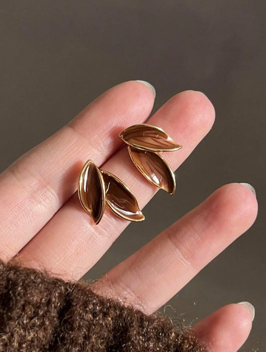 Elegant Leaf Enamel Earrings