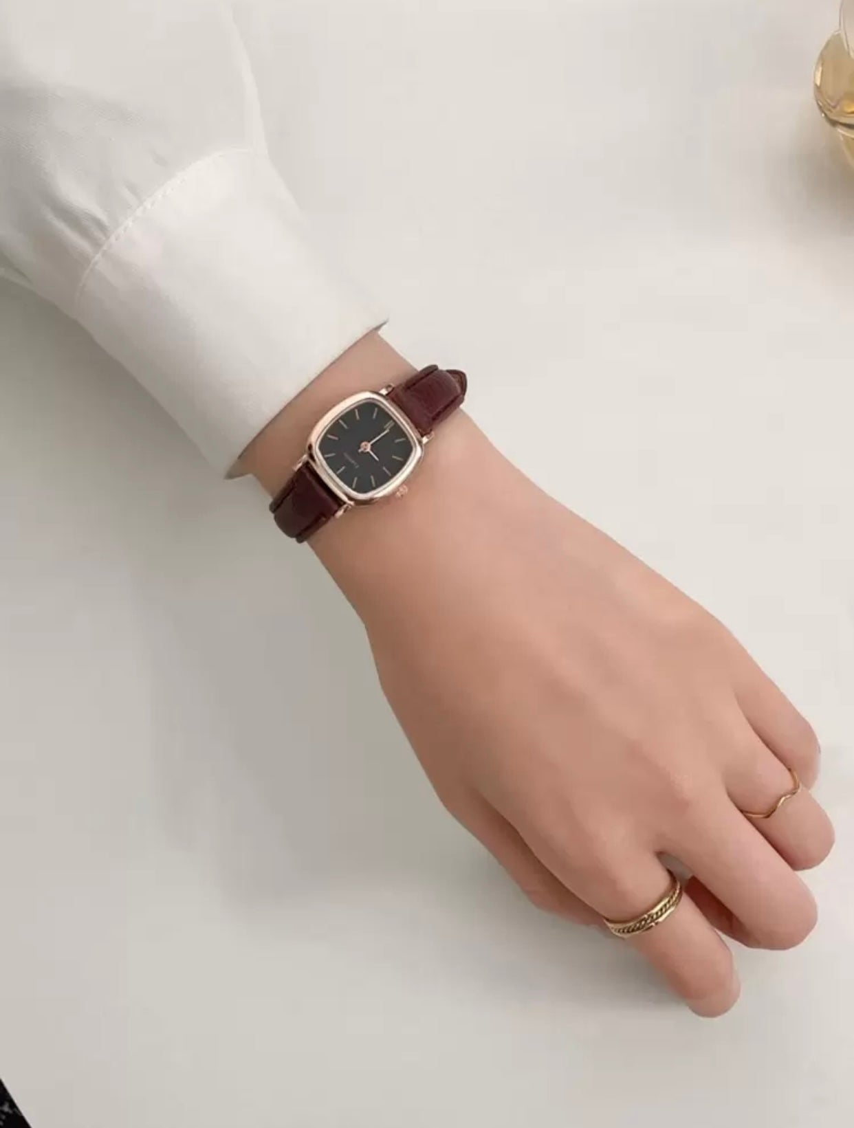 Classic Square Dial Leather Watch