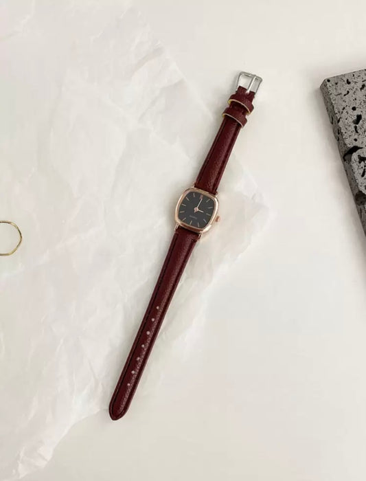 Classic Square Dial Leather Watch