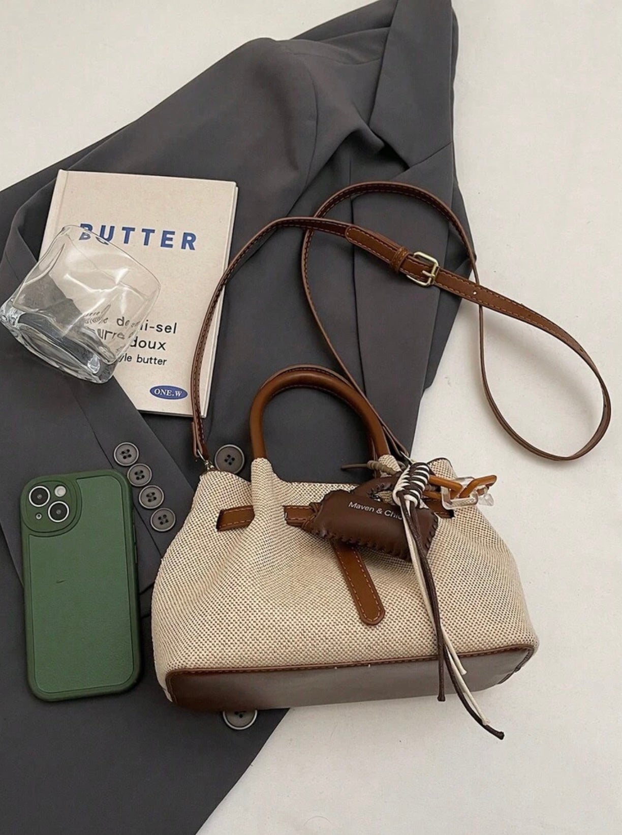 Noor Luxe Canvas & Leather Mini Tote Bag | Premium Crossbody Handbag for Women