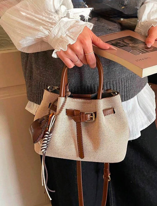 Noor Luxe Canvas & Leather Mini Tote Bag | Premium Crossbody Handbag for Women