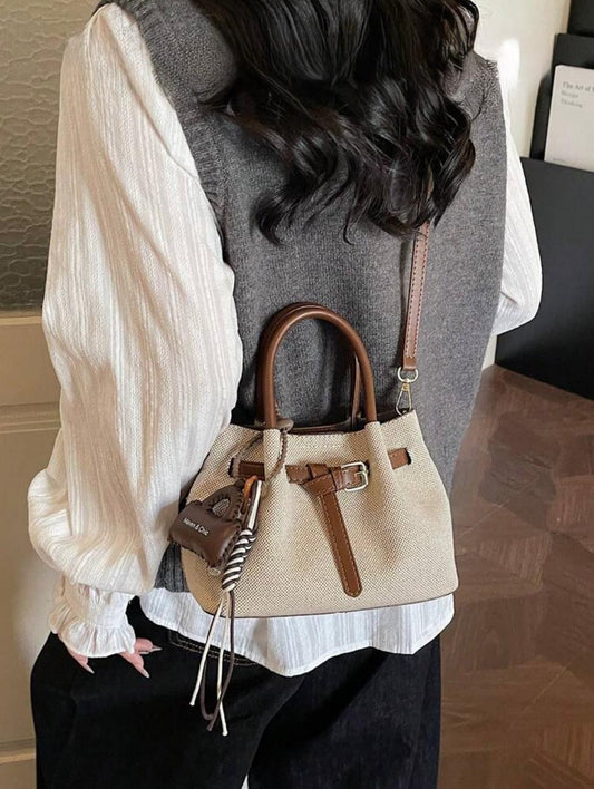 Noor Luxe Canvas & Leather Mini Tote Bag | Premium Crossbody Handbag for Women