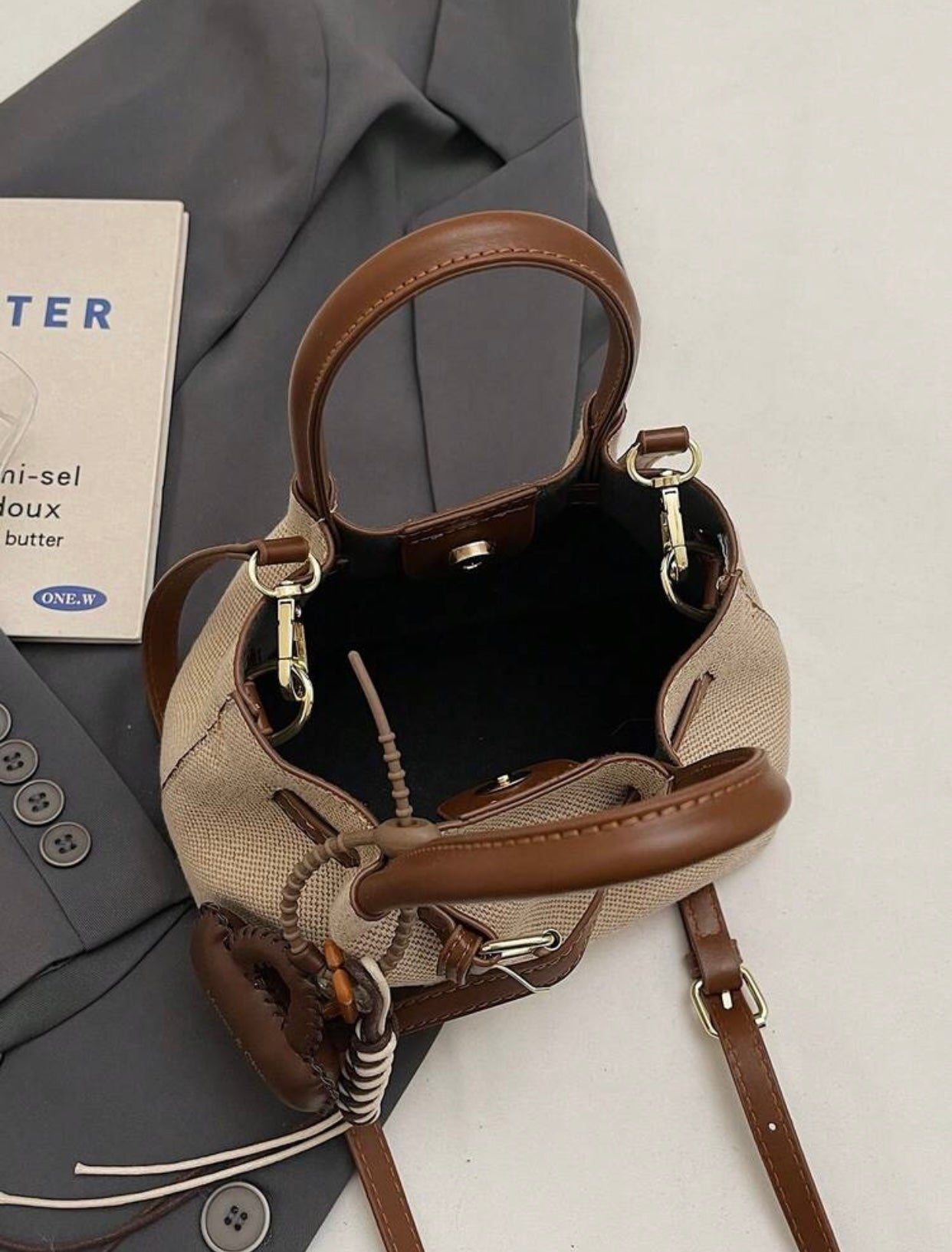 Noor Luxe Canvas & Leather Mini Tote Bag | Premium Crossbody Handbag for Women