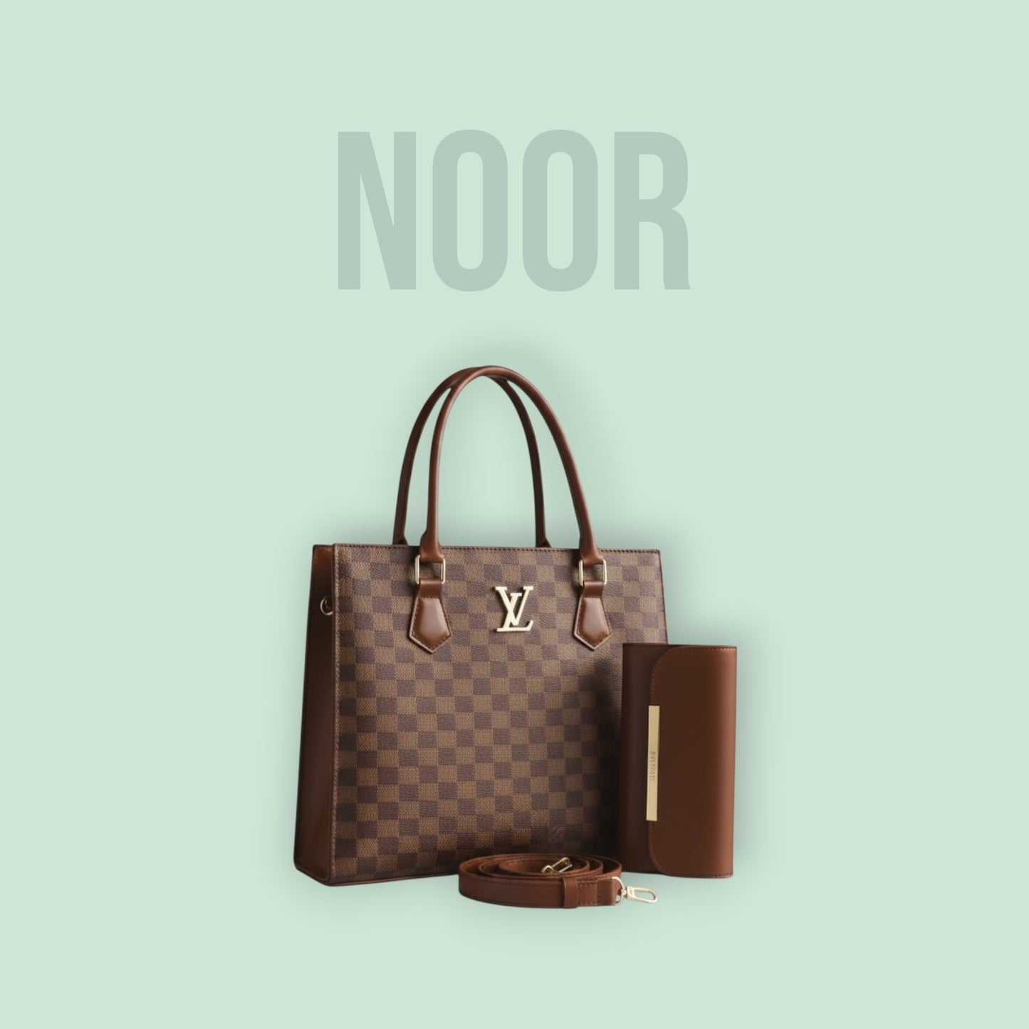 Louis Vuitton (LV) Damier Brown Tote Bag with Matching Wallet Set for Women
